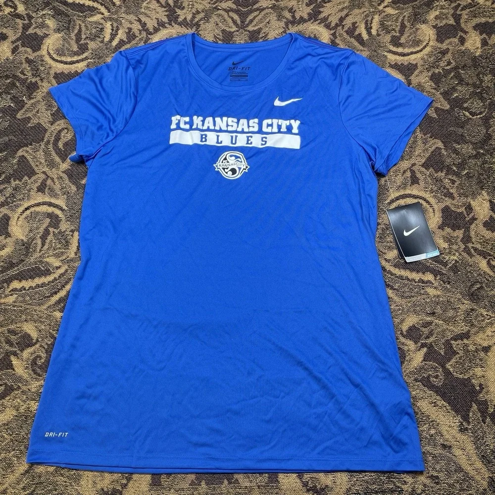 Nike Dri-FIT FC Kansas City Soccer women's Blue t-shirt Size XL New